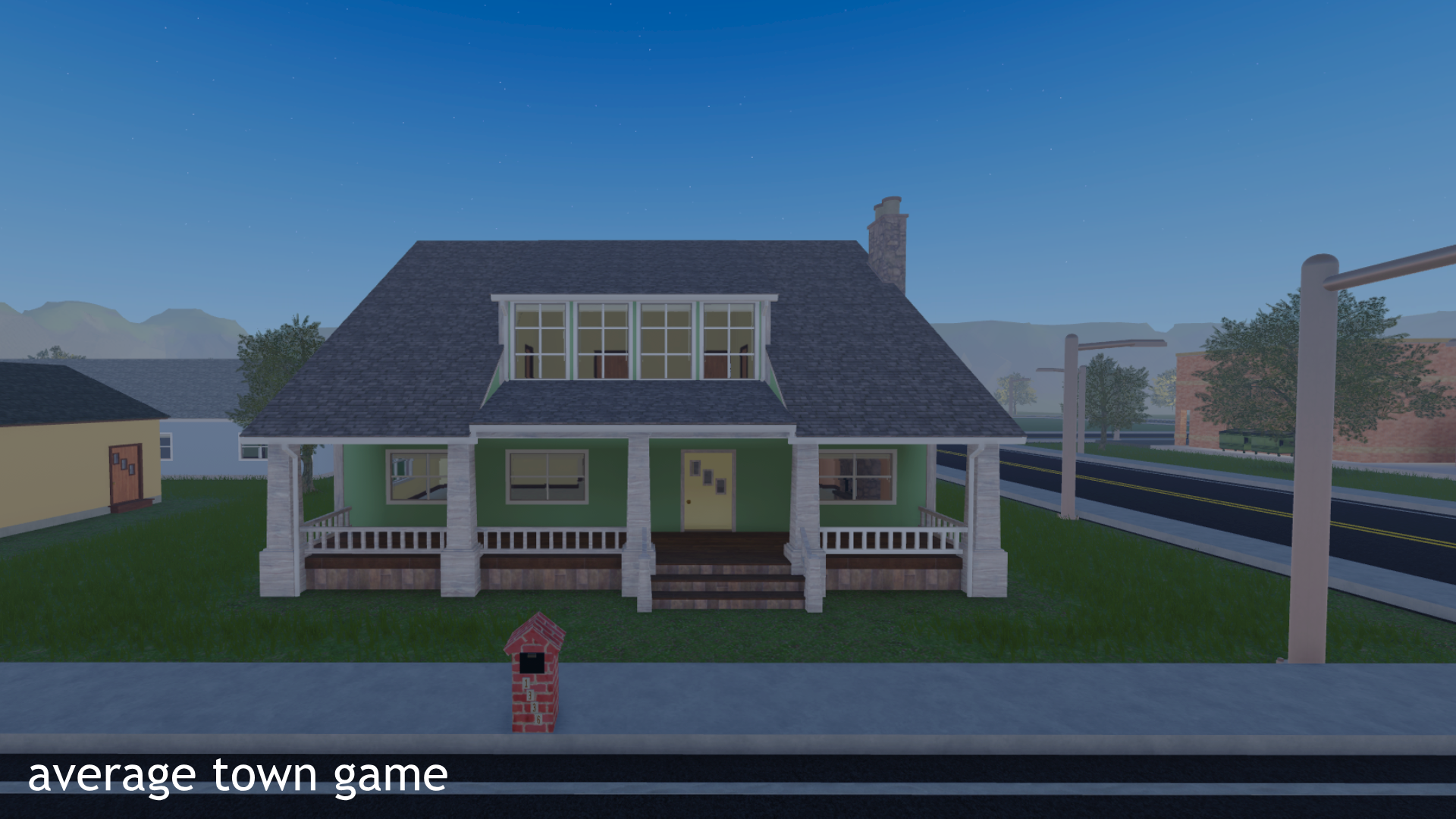 Suburban house in a quiet town from a simulation game.